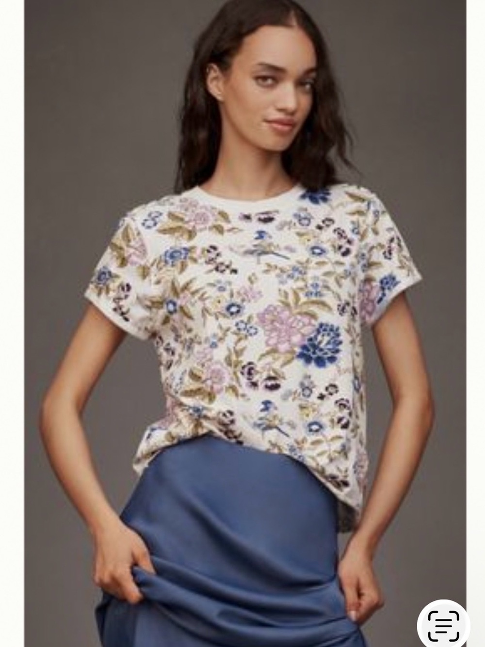 Anthropologie Maeve Boxy Cotton T-Shirt, pearl, XS